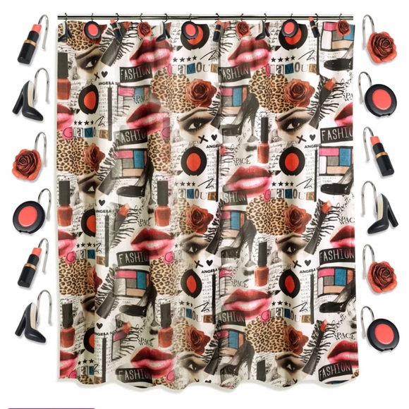 Diva Fashionista Other - Diva Lipstick Shower Curtain And Hook Set Fabric Curtain. 13 PC